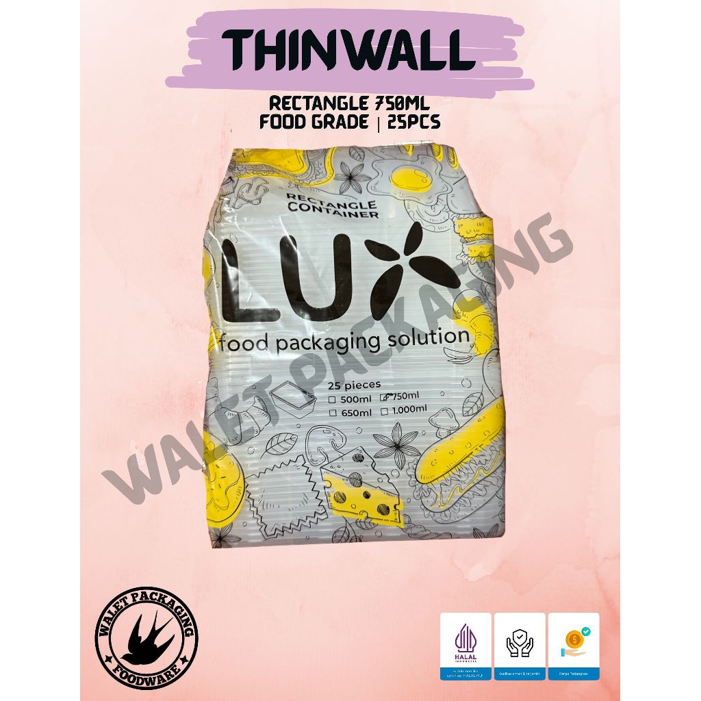 ‎Thinwall Rectangle 750ml Lux / Thinwall Persegi Panjang 750ml / Food Container/ Tempat Bekal [25pcs
