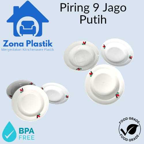 (PAKET HEMAT 36 PCS) PIRING 9 JAGO PUTIH - PIRING MAKAN PLASTIK - PIRING PUTIH MOTIF JAGO