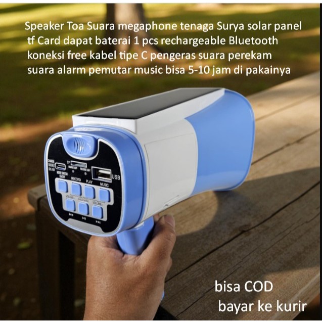 Speaker Toa Suara megaphone tenaga Surya solar panel tf Card dapat baterai 1 pcs rechargeable Blueto