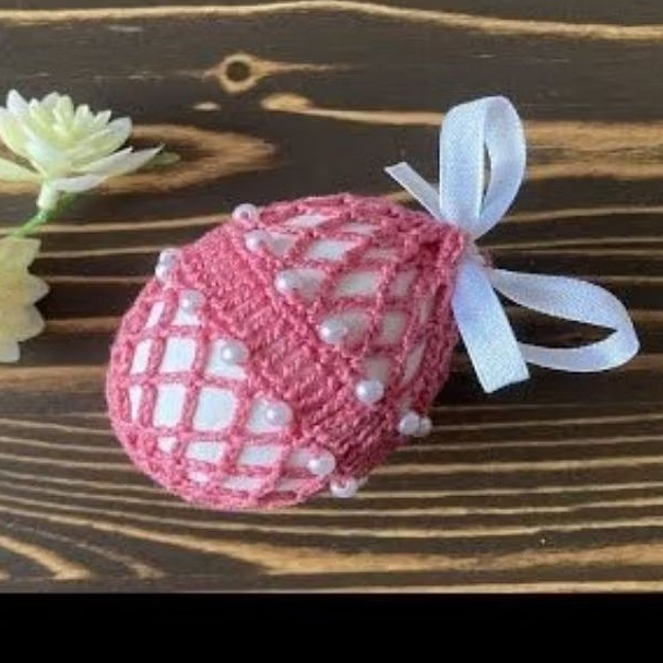 Bunga telur rajut mutiara tempat telur rajut untuk souvenir aqiqah pernikahan khitanan