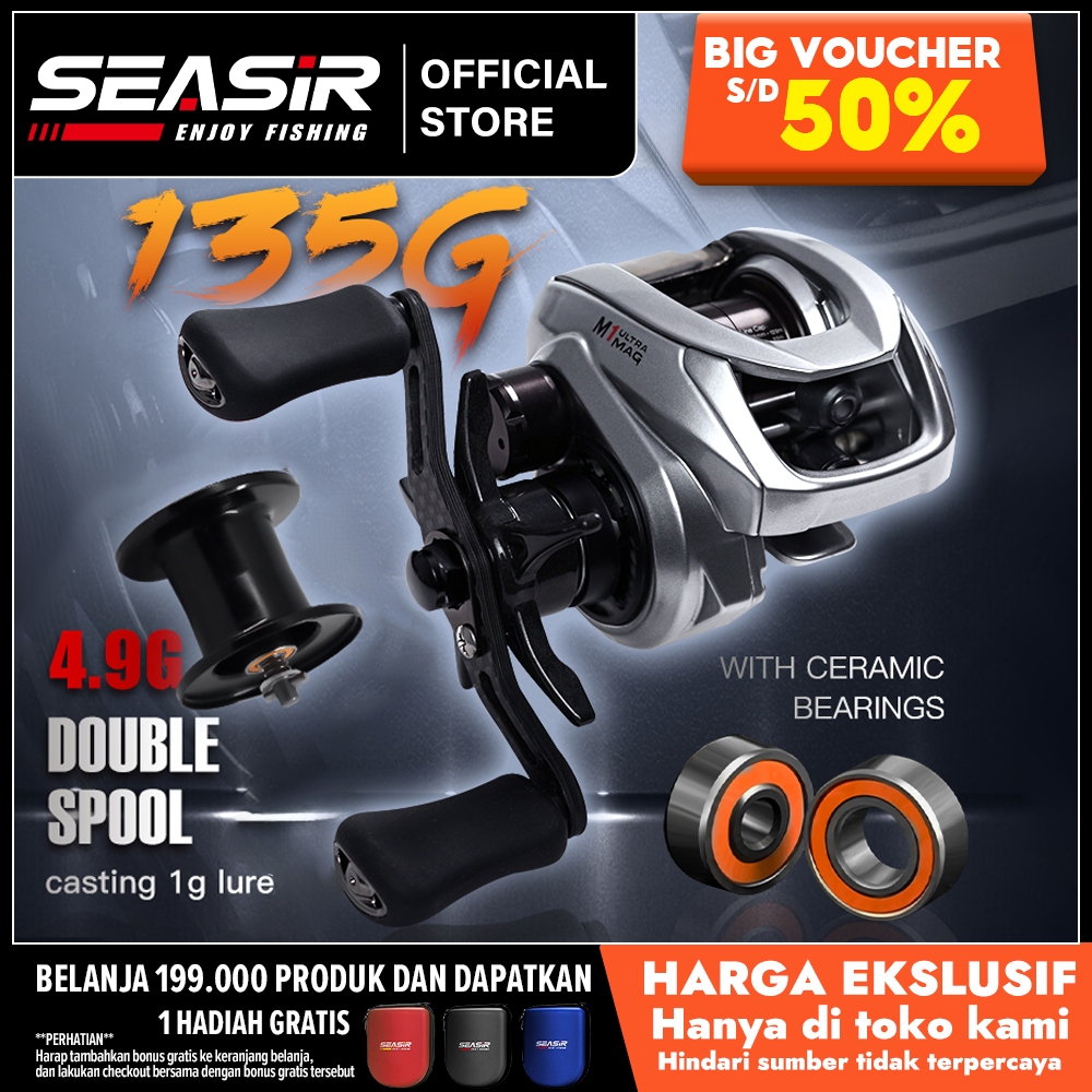 [OFFICIAL] SEASIR M1 Reel BC BaitCasting Reel Pancing, 2 Spool Kumparan+135G Rangka Logam Ultraringa