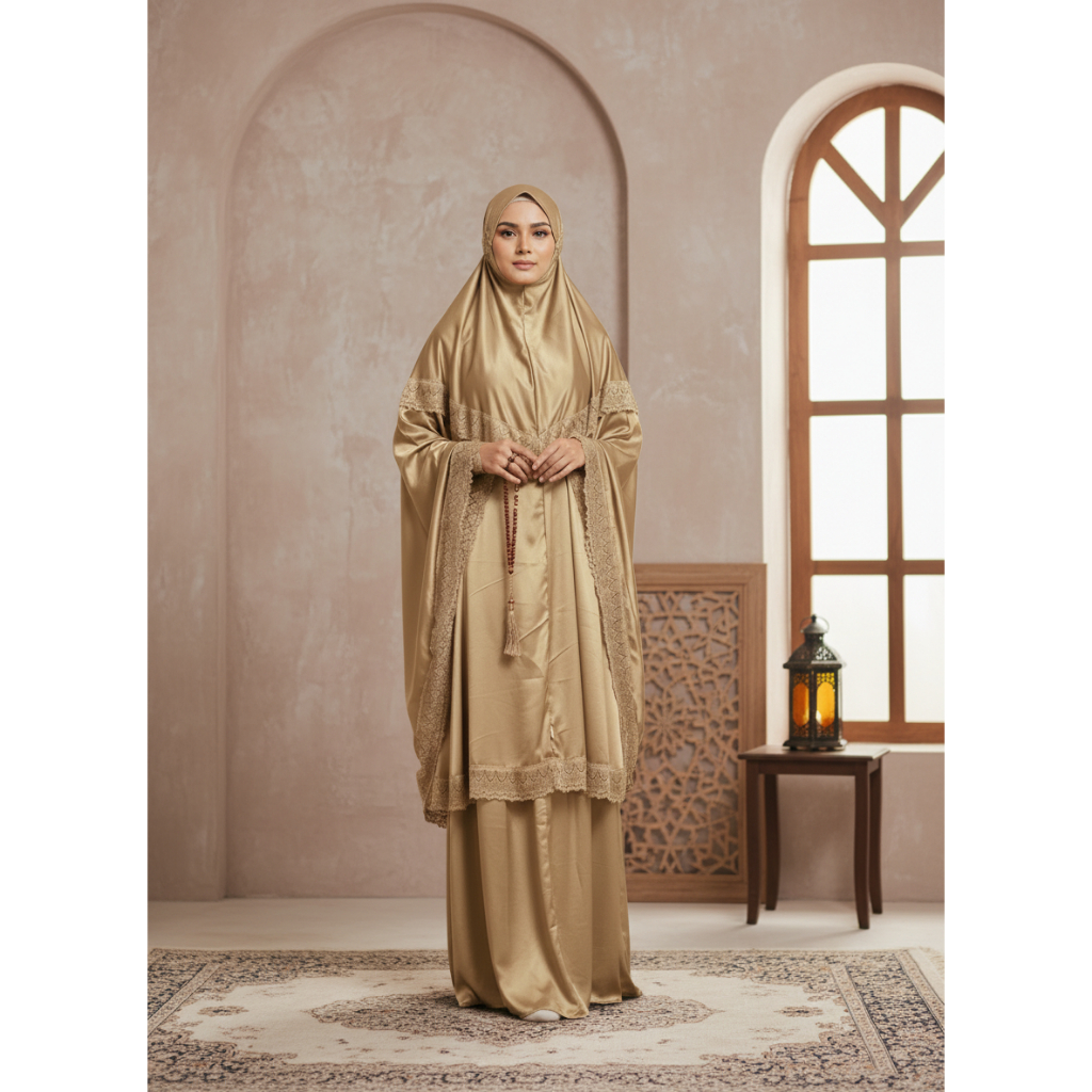 ThanessaMukena Mukena Armani Silk Premium Mewah Renda | Mukena Travel Jumbo Eksklusif