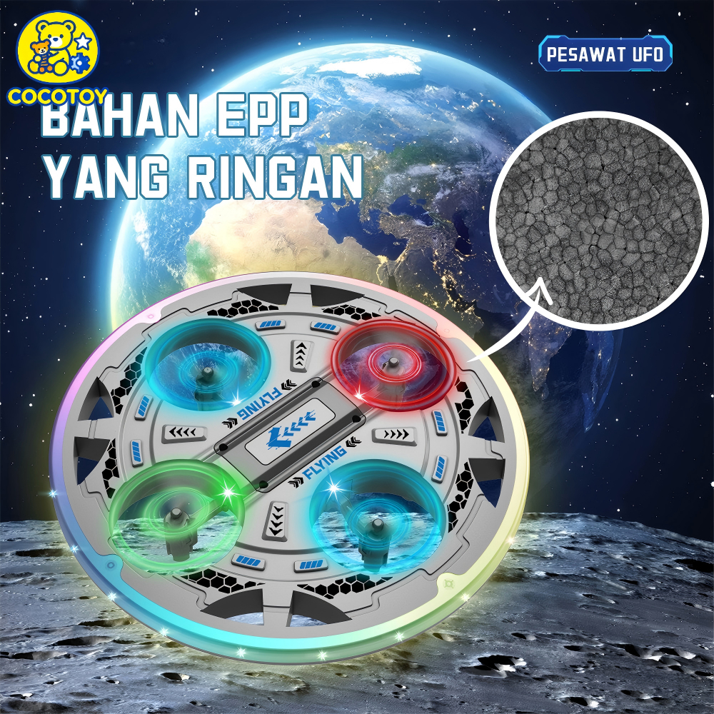 COCOTOY Pesawat UFO Remote Control Pesawat Mainan Anak Lampu Udara LED Berwarna Foam Pesawat ufo Ken