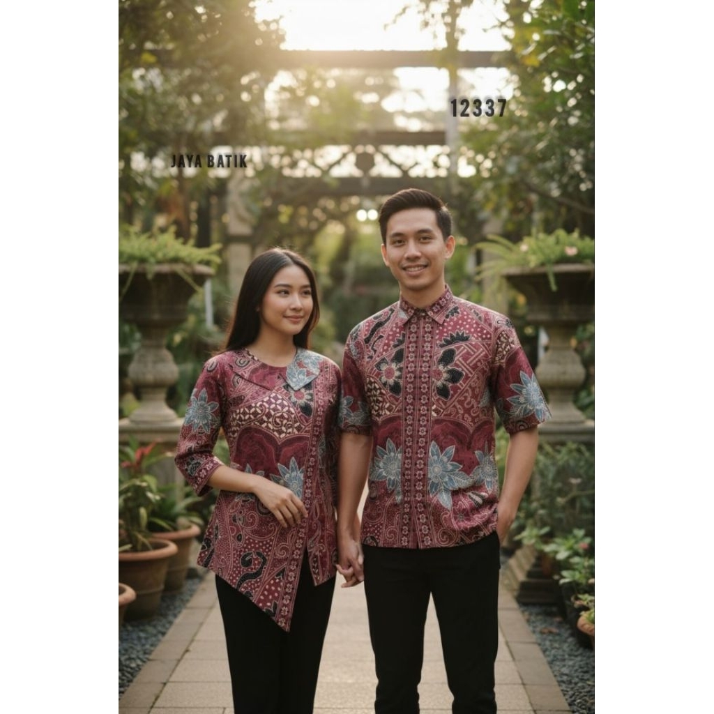 Jaya Batik~Batik Couple Blush dan Kemeja Batik Cowok Lengan Pendek Katun Stretch~ Pink