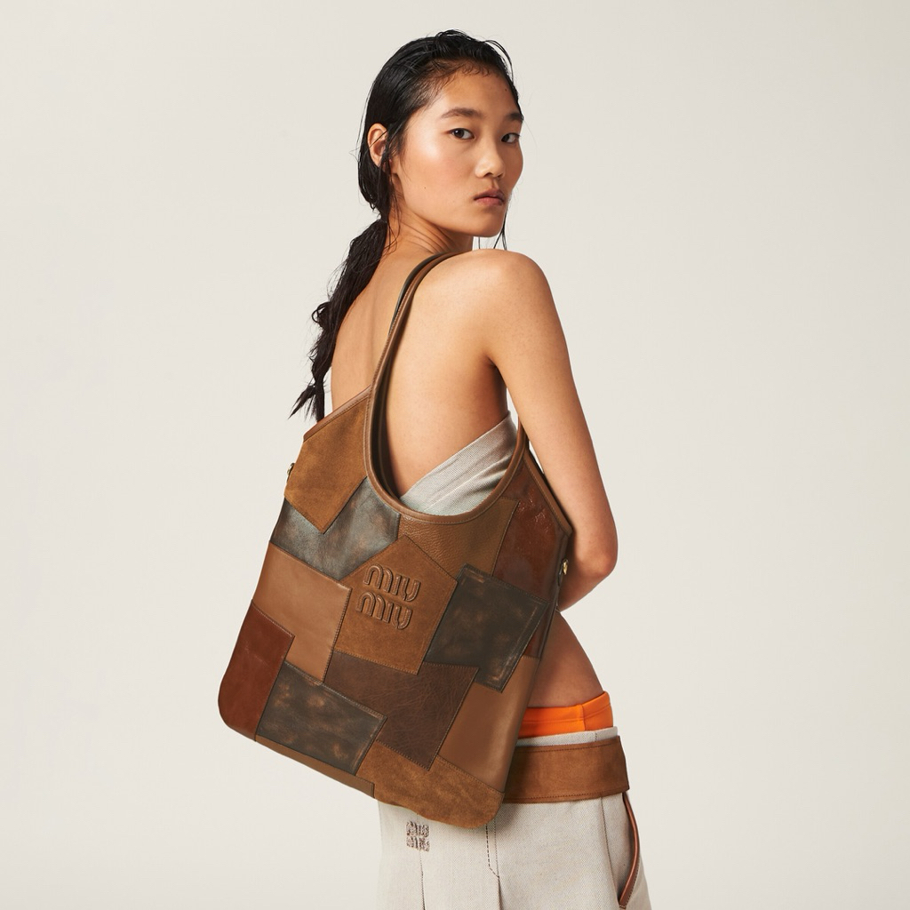 MIU MIU MIUMIU Ivy Regular Leather Patchwork Shoulder Tote Bag