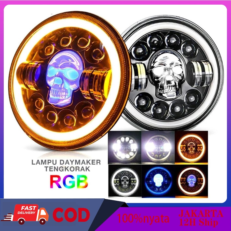 [COD]Lampu Tembak Daymaker Tengkorak 7 Inch LED Bulat Lampu Tembak Tengkorak 40 Watt Lampu Daymaker 