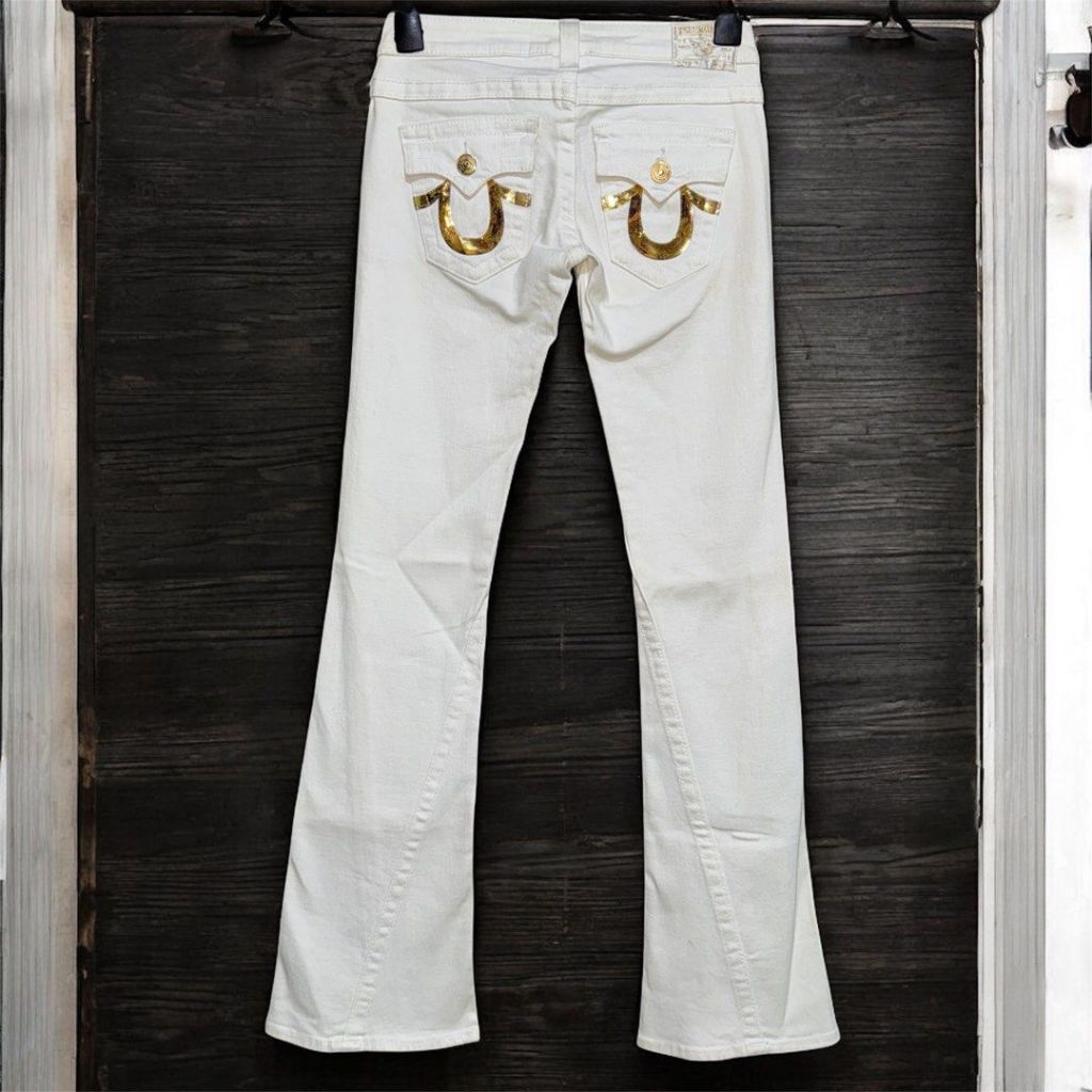 TRUE RELIGION made in USA womens long jeans pants gold on white| celana panjang cb cutbray cewe vint