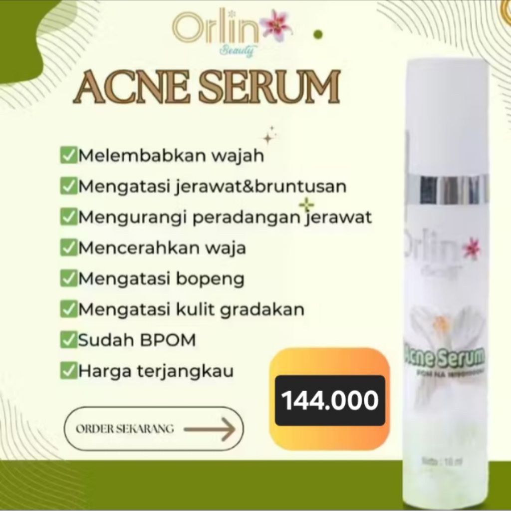 SERUM ACNE ORLIN BEAUTY SKIN CARE ATASI JERAWAT BOPENG JERAWAT RINGAN JERAWAT MERADANG ORIGINAL BPOM