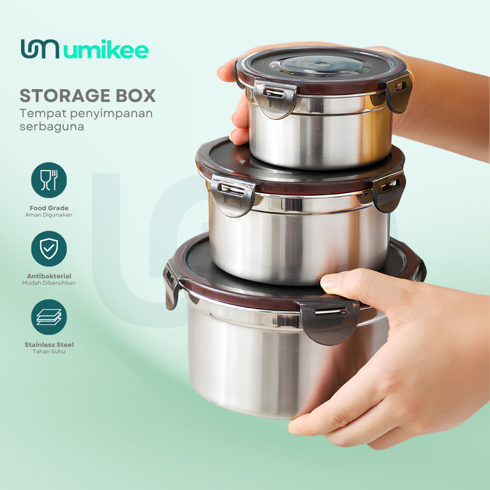 Umikee Lunch Box Bulat Stainless Foodgrade Toples Tupperware Anti Tumpah Food Storage Box