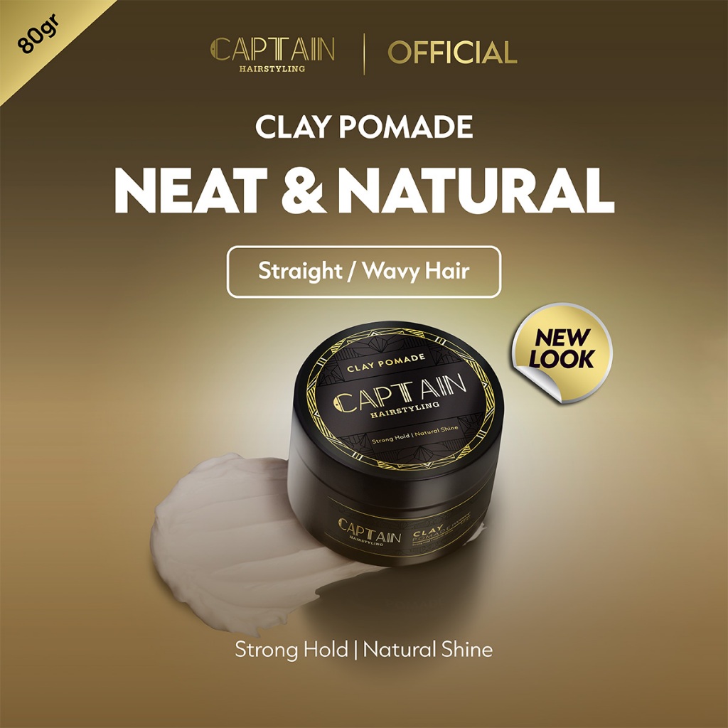 Captain Hairstyling Clay Pomade 80gr Strong Hold Natural Shine Clay Minyak Rambut Pria Halal Rambut 