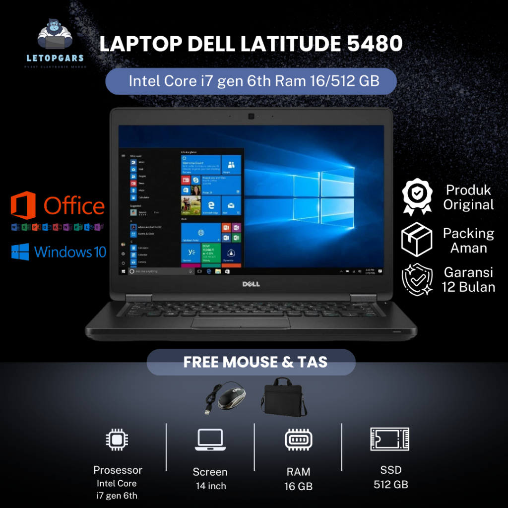 LAPTOP DELL LATITUDE 5480 i7 gen 6th RAM 16/512 SSD FREE TAS & MOUSE
