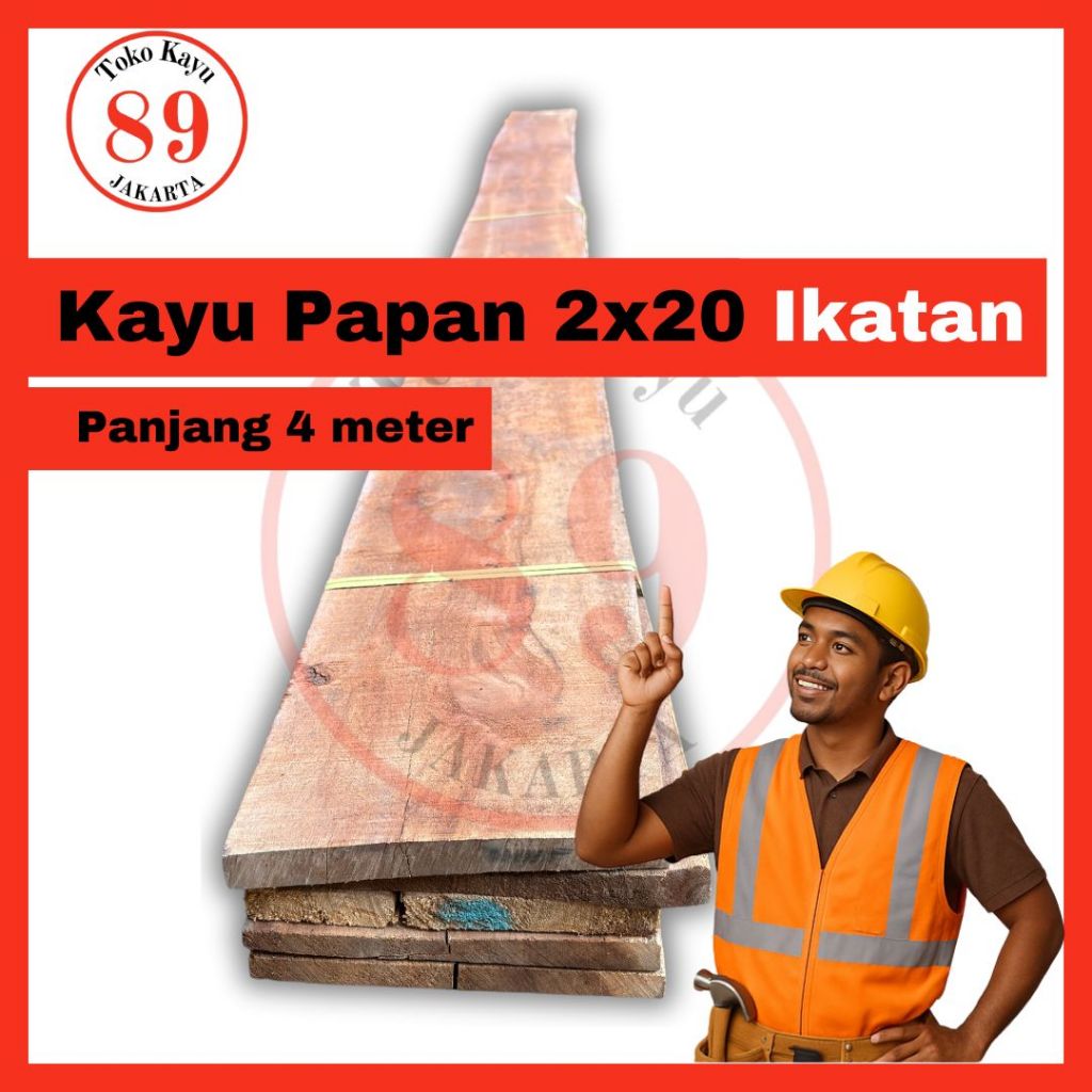 Kayu Papan 2x20 Ikatan / Papan Cor Bekisting / Papan Proyek Murah Ikatan - panjang 4 meter