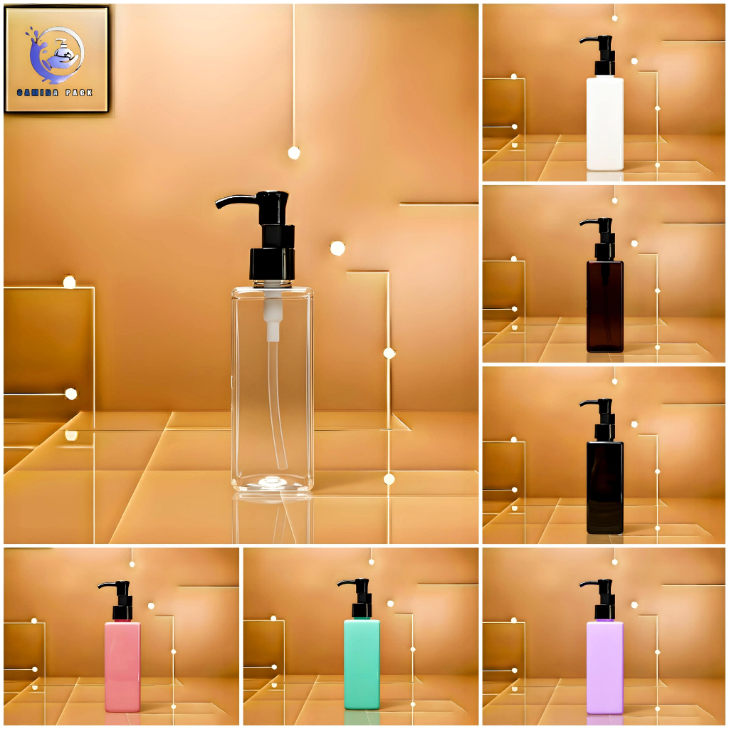 Botol Pump 250ml Clip Oil / Botol Sabun Cair 250 Ml Kotak Tutup Pump Luxury Hitam