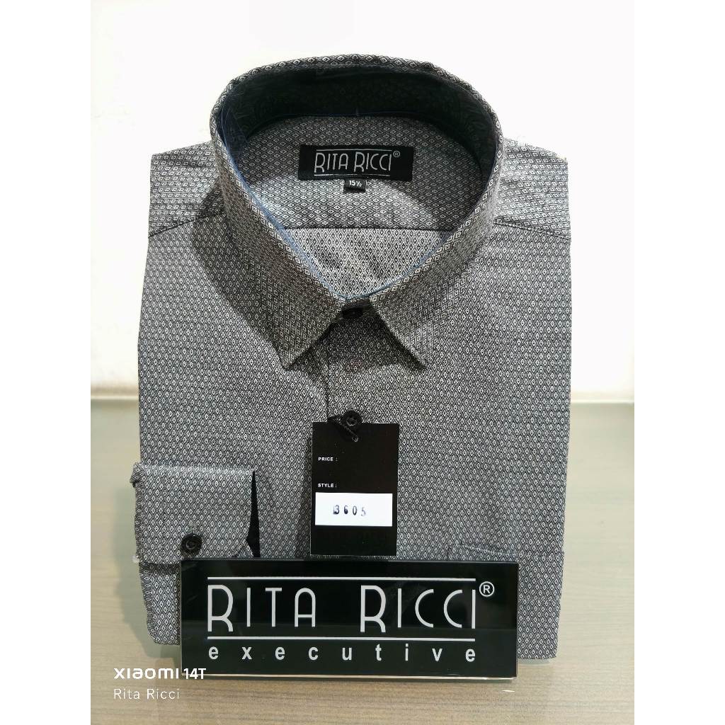 Kemeja Pria Rita Ricci Reguler Motif warna Abu abu lengan panjang dan pendek artikel 3605