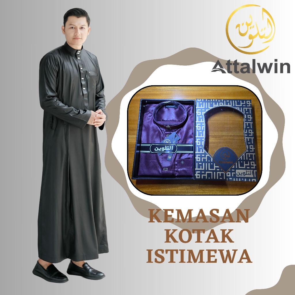 Attalwin - Koko Gamis Jubah Pria Polyester Umroh Haji Thobe Tanpa Manset JP057