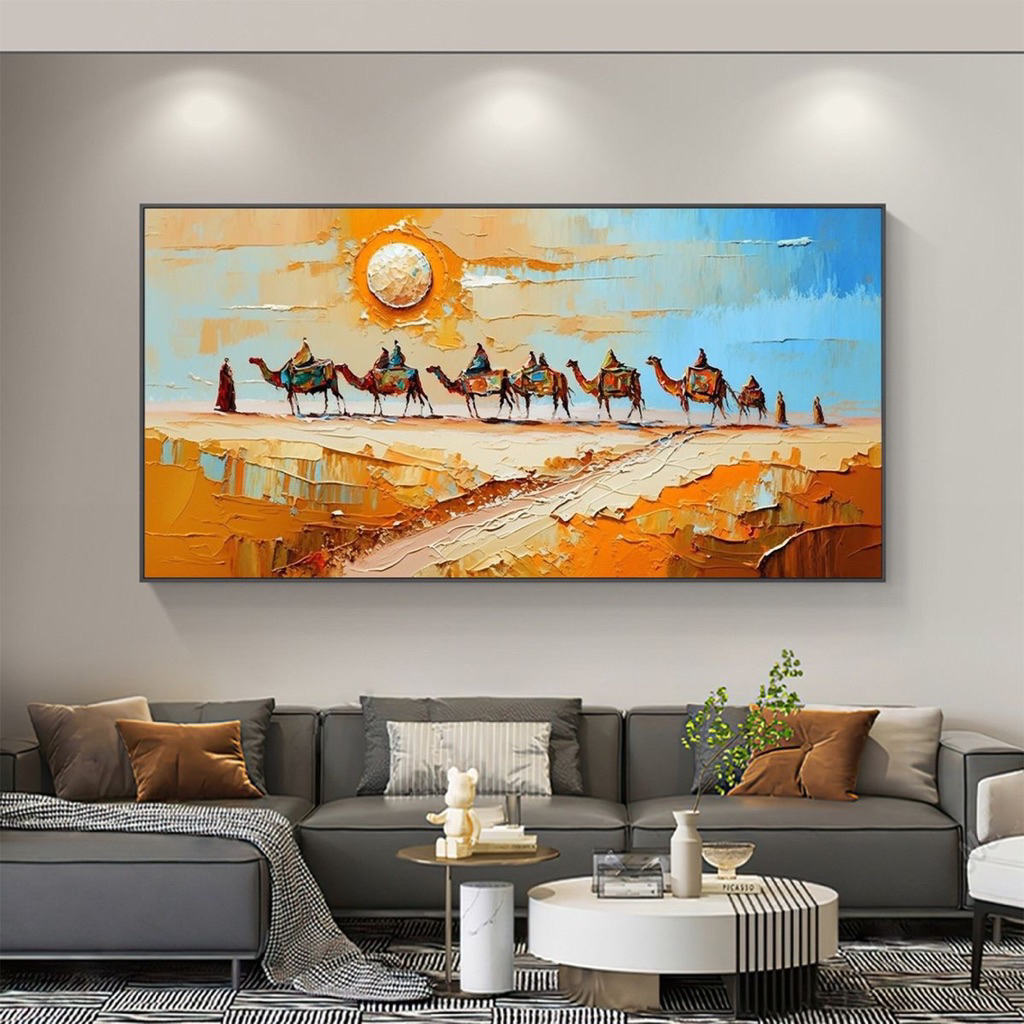 Lukisan dinding abstrak tekstur minimalis modern motif unta gurun - Hiasan rumah