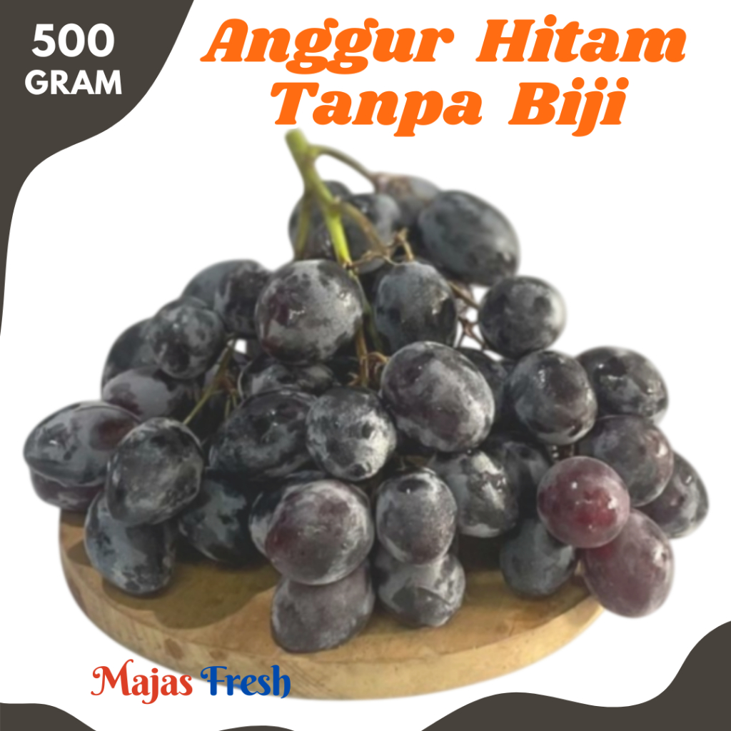 ANGGUR HITAM Tanpa Biji Segar - Buah Anggur Hitam Non Biji Import Fresh  | 500gr [ Harga Per 0,5 Kg 