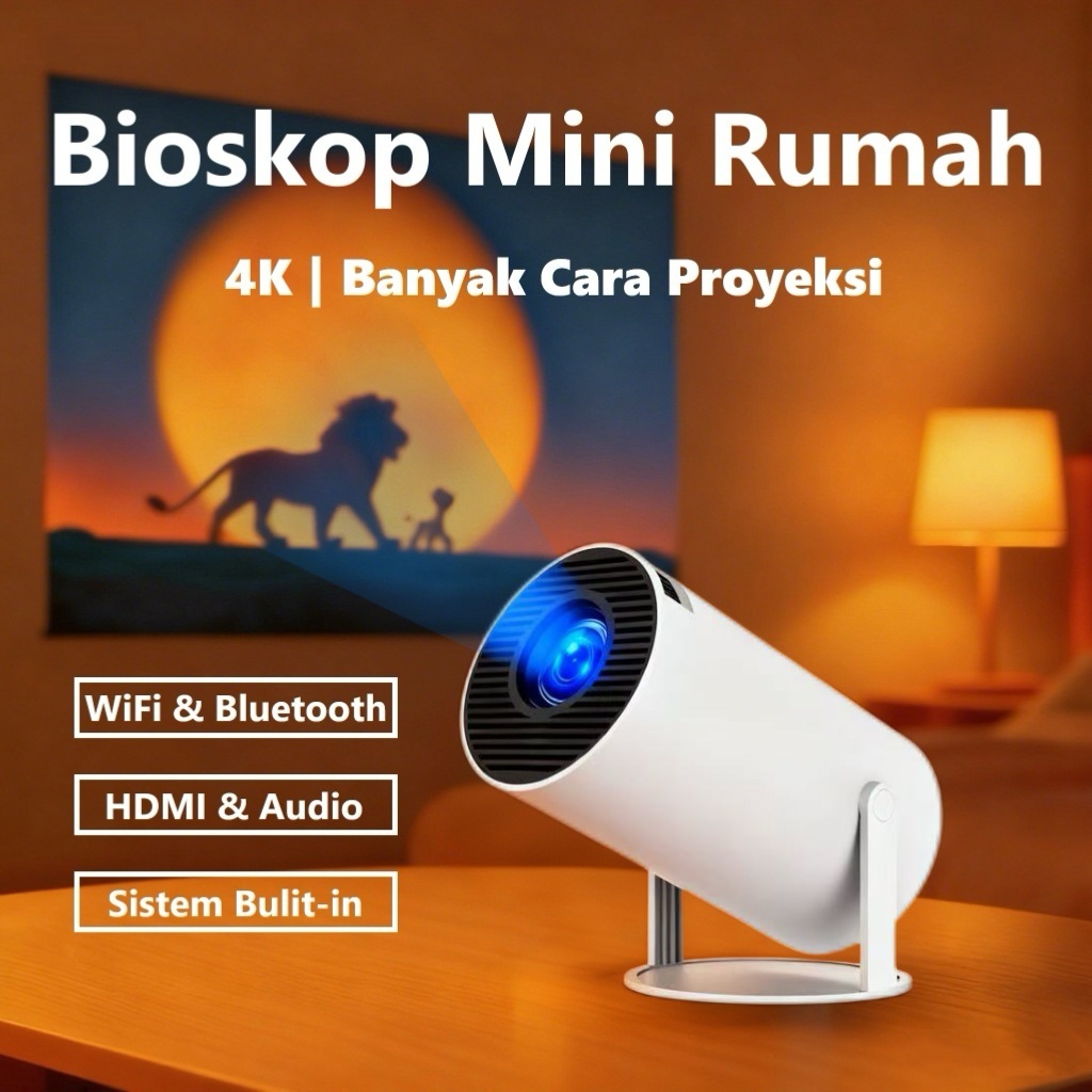 Proyektor Mini Rumah Layar Besar Terang Jelas WiFi Bluetooth Banyak Cara Proyeksi untuk Nonton Film