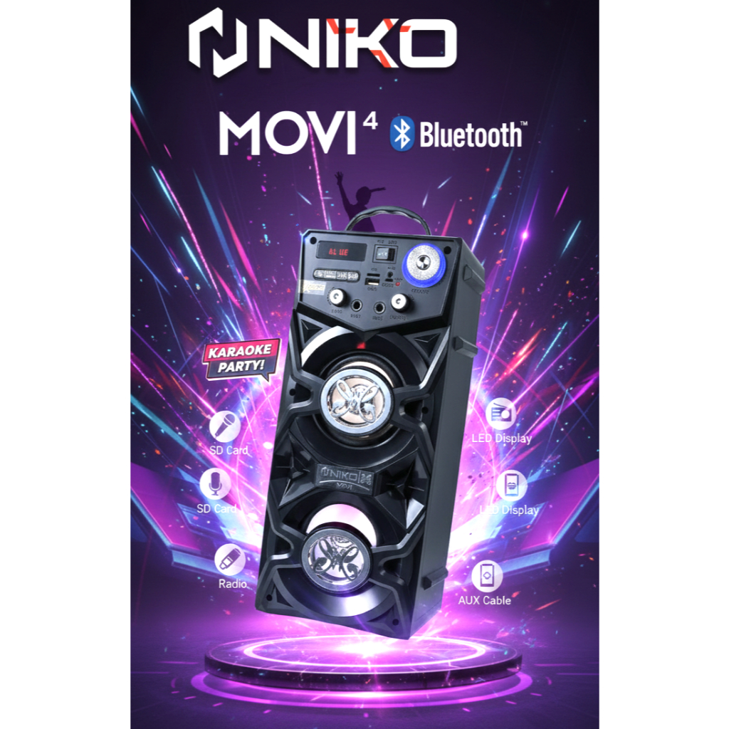 Speaker Niko Slank MOVI 4 l GARANSI RESMI Bluetooth 25watt ada remote BASS Mantap