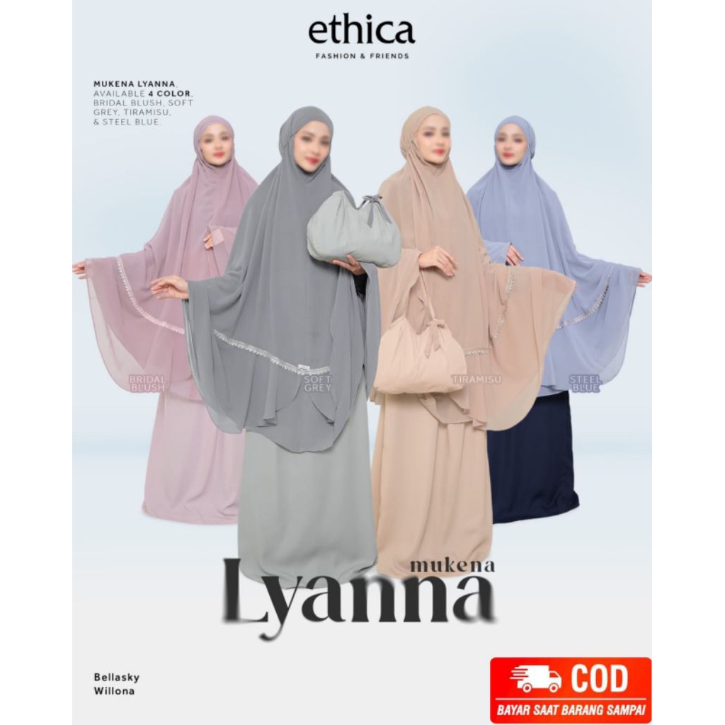 MUKENA ETHICA LYANNA BRIDAL BLUSH ,SOFT GREY ,TIRAMISU ,STEEL BLUE/Mukena Ethica Terbaru 2025