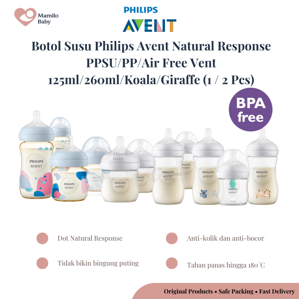 Botol Susu Bayi Philips Avent Natural Response 125ml / 260 ml (1 Pcs / 2 Pcs) – PPSU/PP Tahan Panas 