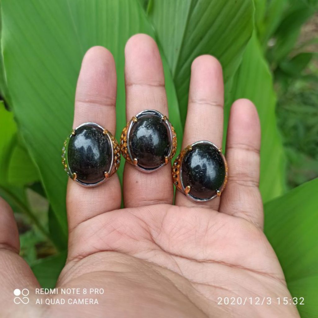 Cincin Batu Akik Kelor Hitam Natural 100% Asli