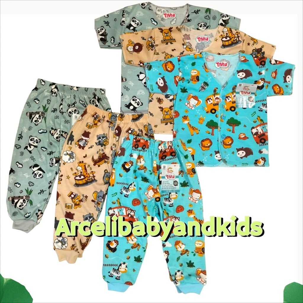 TERBARUU ((6stel)) Setelan Baju bayi Lengan Pendek Celana Panjang Motif full print Halus dan lembut 