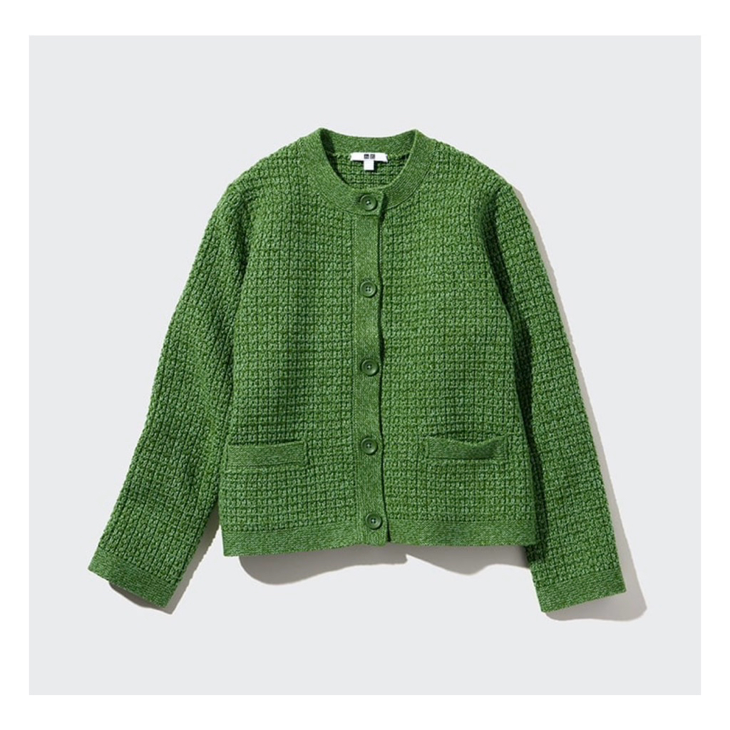 NEW Uniqlo Cardigan Tweed Jacket Green ~ Size M ~ Cardigan Rajut Uniqlo baru