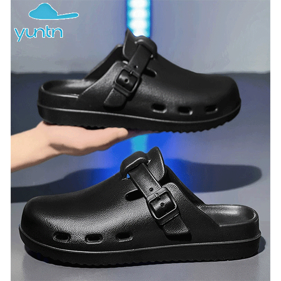 YunTu 2025 Sandal Muslim EVA Pria,Sandal Pantai Pria untuk Luar Ruangan Tali Gesper Plastik sandal