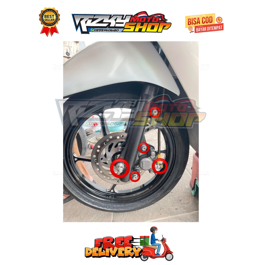 BAUT BREKET + REM + BANJO + AS RODA KALIPER DEPAN ( 5 BAUT ) BEAT ESP NEW SCOOPY ESP NEW STREET TAHU