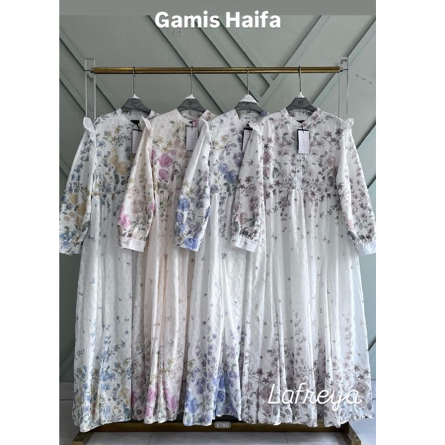 gamis haifa, dress lfy, gamis kev, gamis bkk, gamis putih, white maxi, dress katun bordir, gamis eye