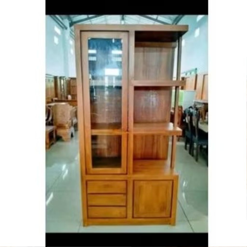 bufet pajangan kayu jati/almari buku kayu jati minimalis/bufet pajangan minimalis