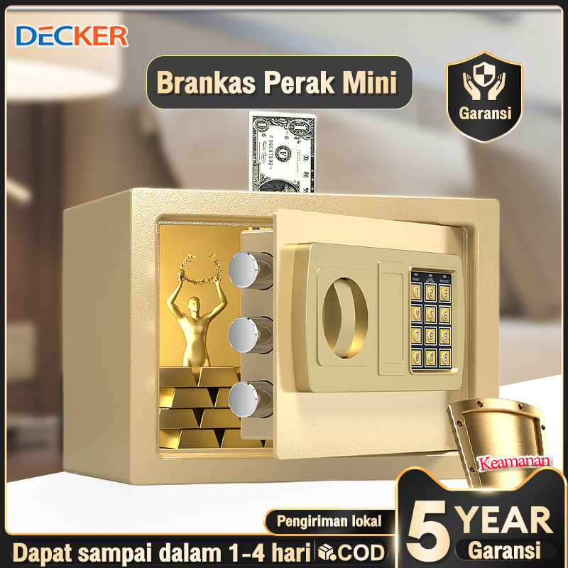 DECKER Baja Digital Mini Brangkas Uang Emas Dokumen Sertifikat Dengan PIN dan Kunci Manual Safe Bo