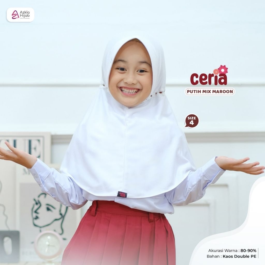 Ceria Hijab Anak sekolah serut pita Azkia Hijab size 4 TK SD kls 1