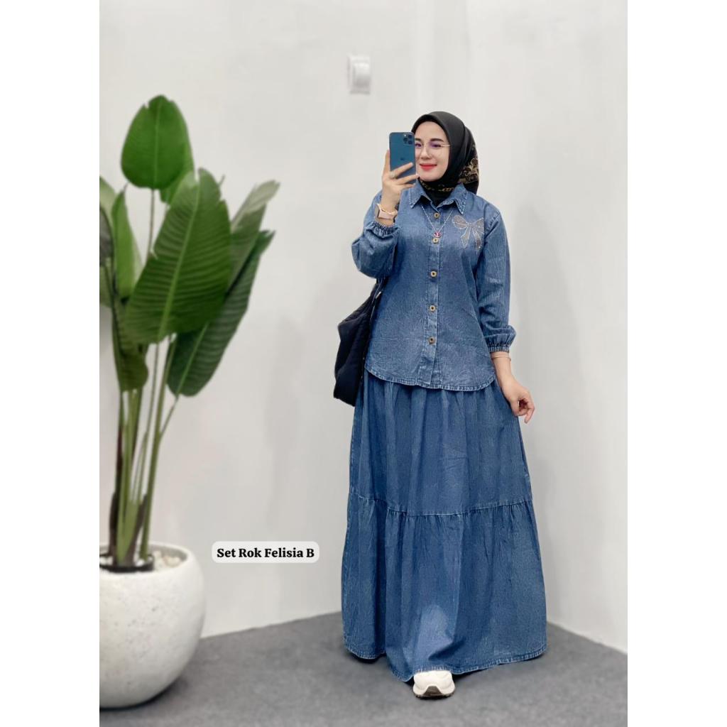 KAOS WANITA SET ROK JEANS ALL MODEL MERAH PUTIH SET ROK JEANS