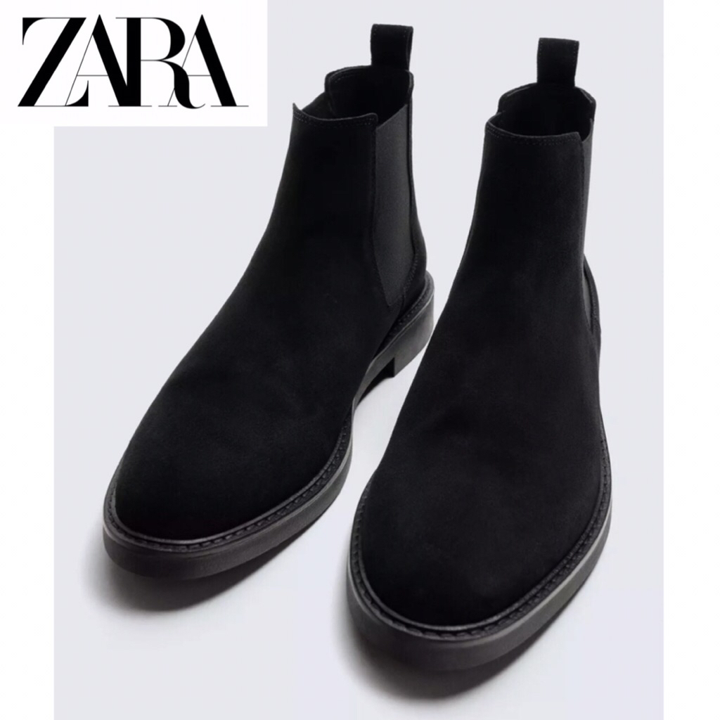 ZARA Men Shoes Leather Chelsea Boots Sepatu Pria Black