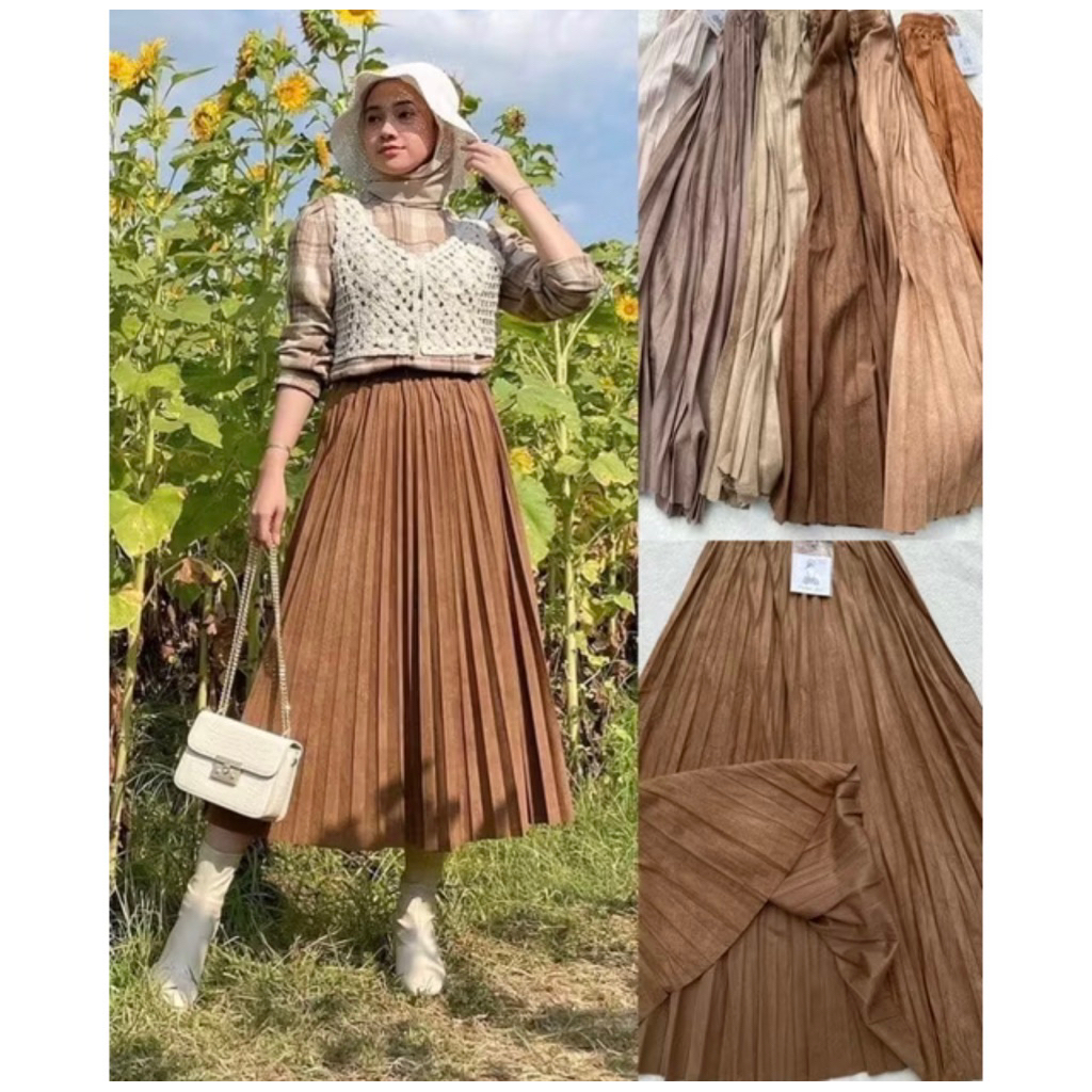 Rok suede midi skirt 7/8 warna mustard bahan suede import high quality (PRELOVED)