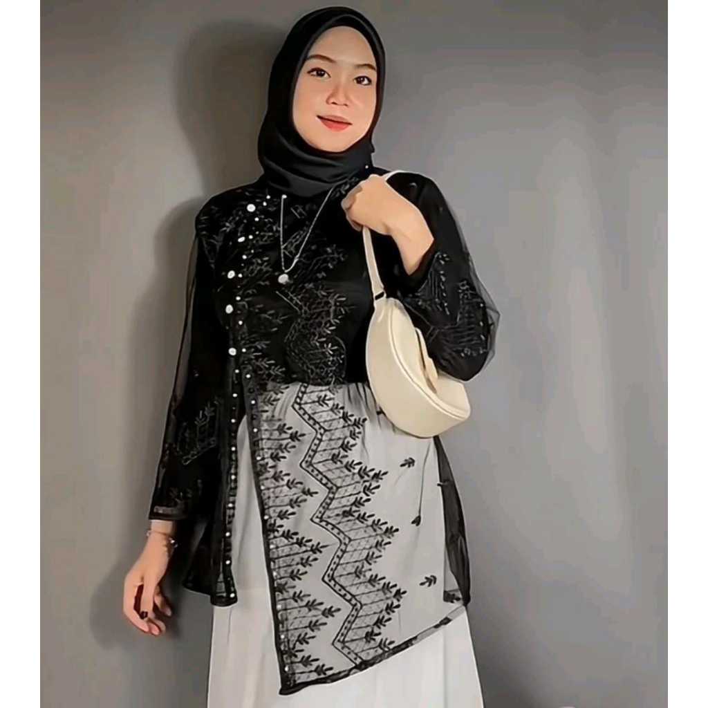 Outer Kebaya Brokat Janggan Asimetris Wanita Modern Luaran Baju Kondangan & Wisuda Elegan