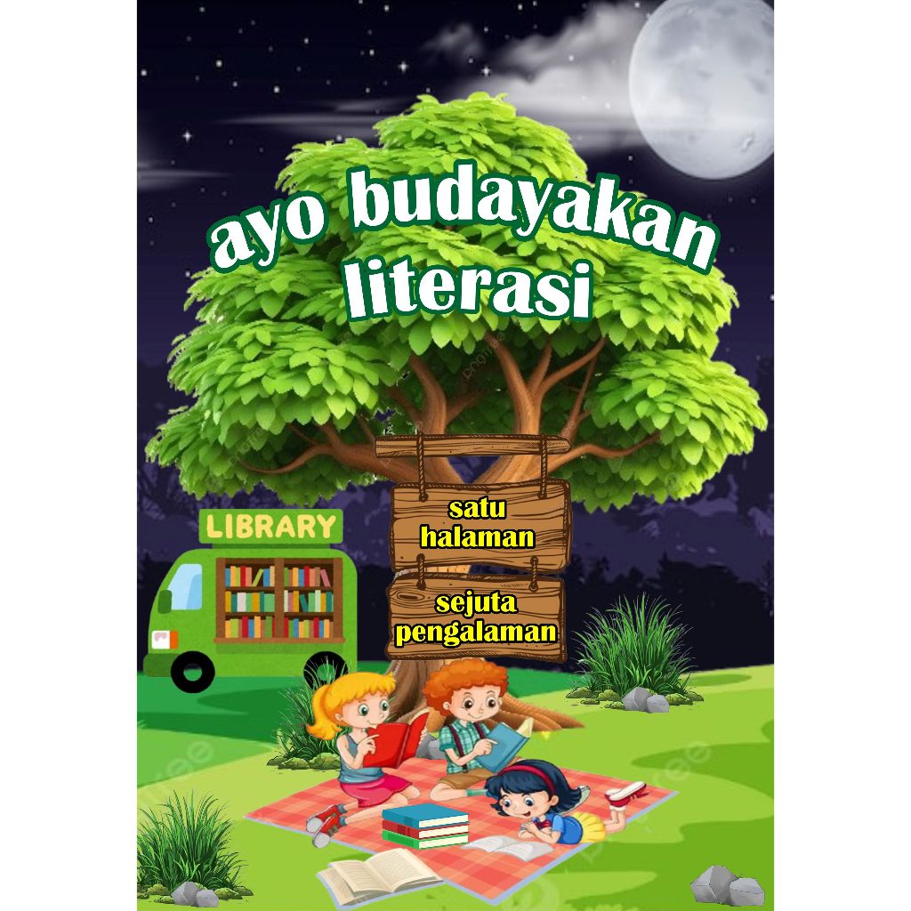 Hiasan Dinding Sekolah Pohon Literasi/Sudut Literasi/Pojok Baca PLUS PEREKAT UKURAN 1X0,75 METER
