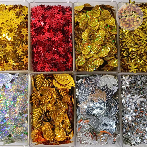 Manik / Payet Ramboci Motif Bintang Bunga Kupu Daun Kerang DIY Craft Warna-Warni Gold Silver