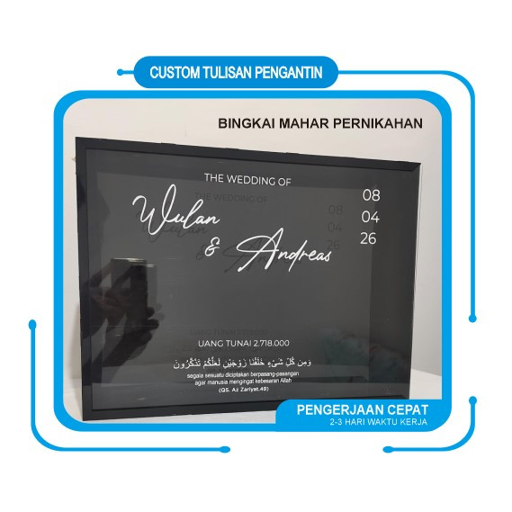 Kotak Mahar Akrilik | Frame Bingkai Pernikahan | Box Hitam Elegan Custom Transparan