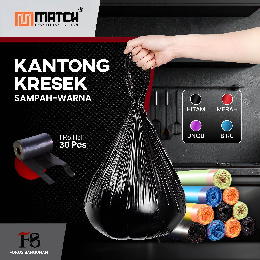Kantong Kresek Plastik Sampah Roll | Trash Bag Premium 1 Roll isi 30 Lembar 40x50cm hitam merah 3037