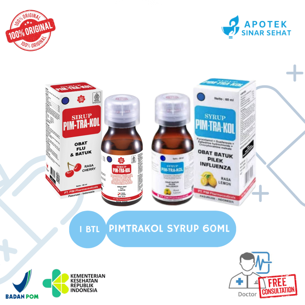 Pimtrakol Sirup Lemon & Cherry / Pimtrakol Kids Strawberry 60ml Obat Flu & Batuk Pilei Influenza Ori