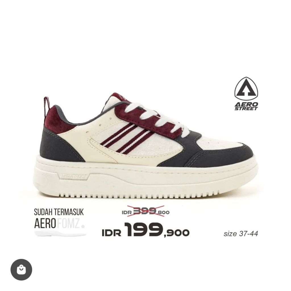 Aerostreet 37-44 oxford natural burgundy - sepatu sneakers