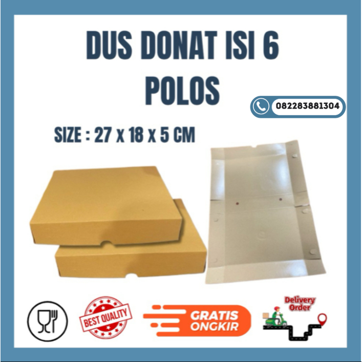 DUS DONAT ISI 6 CRAFT - POLOS - Box Donat - Kotak Donat isi 6