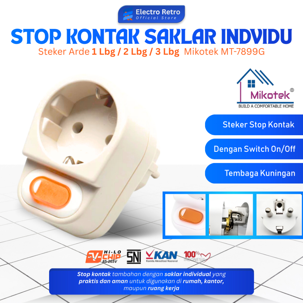 Stop Kontak Arde 1 Lubang / 2 Lubang / 3 Lubang Saklar Individu Stop Kontak Arde Tusuk Colokan Listr