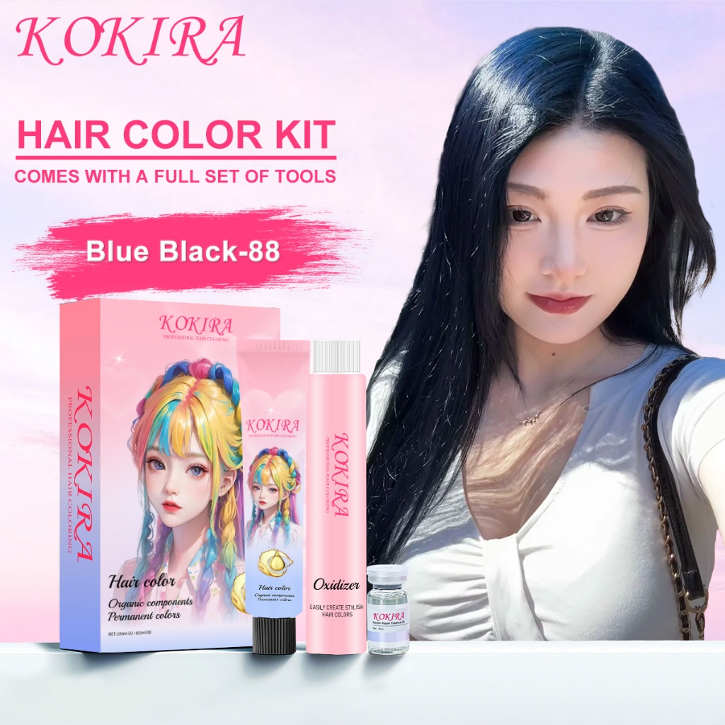 KOKIRA Blue Black hair color Cat Rambut Permanen Hair Dye Pewarna Rambut Color & Developer  Alami