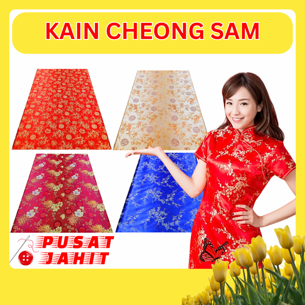Kain Cheongsam Satin Motif Bahan Cina Shanghai Qi Bao Imlek