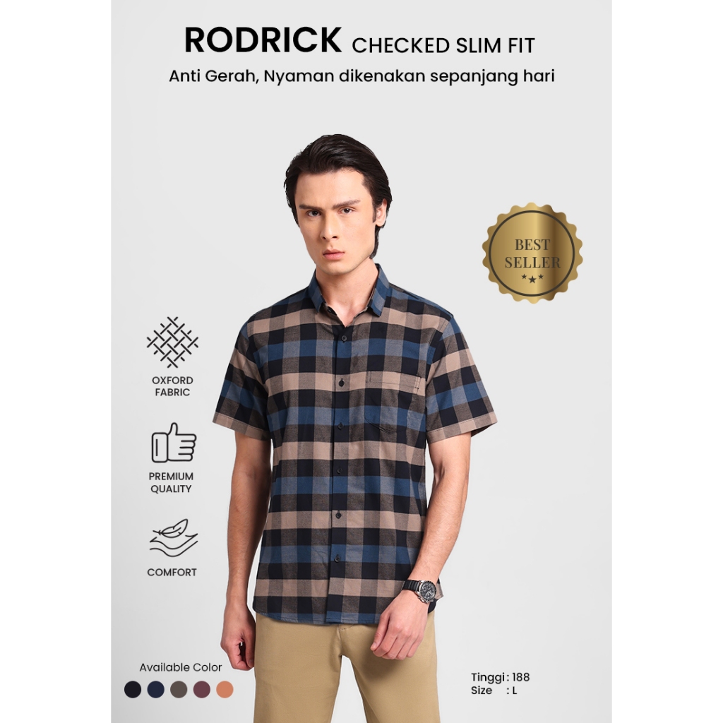 MANZONE - Kemeja Oxford Lengan Pendek Pria Rodrick 06 Slim Fit - Black