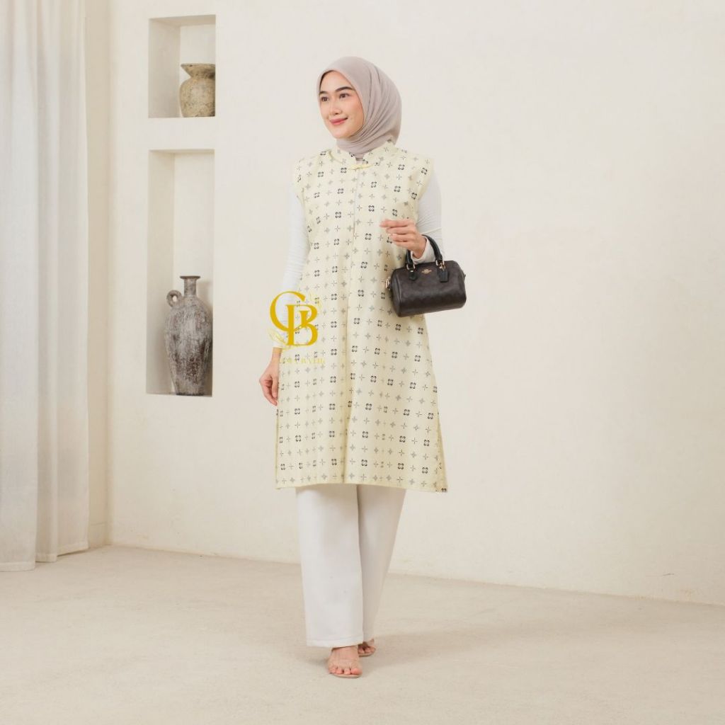 Long Cardi Batik Atasan Wanita Modern Outer Panjang Tanpa Lengan